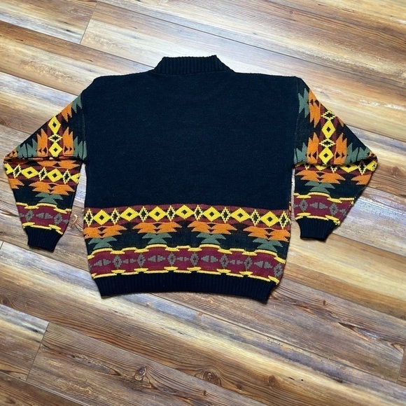 Vintage 80s Sweater by Custom Designs Mock Neck Southwest Pattern Knit USA - Picture 2 of 3